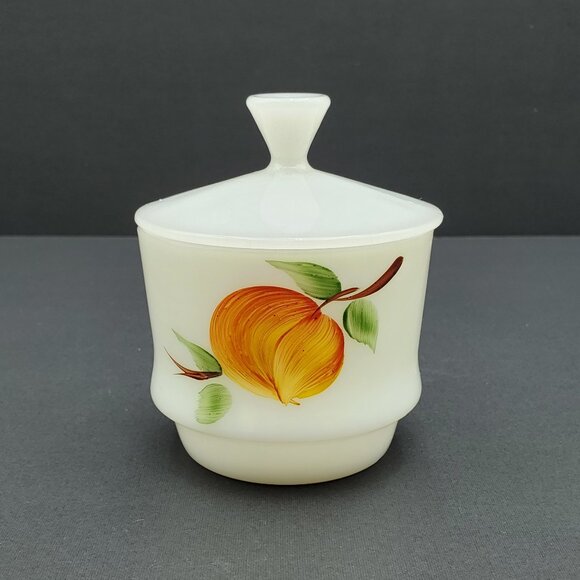 Anchor Hocking Fire King Fruit Peach Gay Fad Creamer Sugar Bowl with Lid - Picture 10 of 13